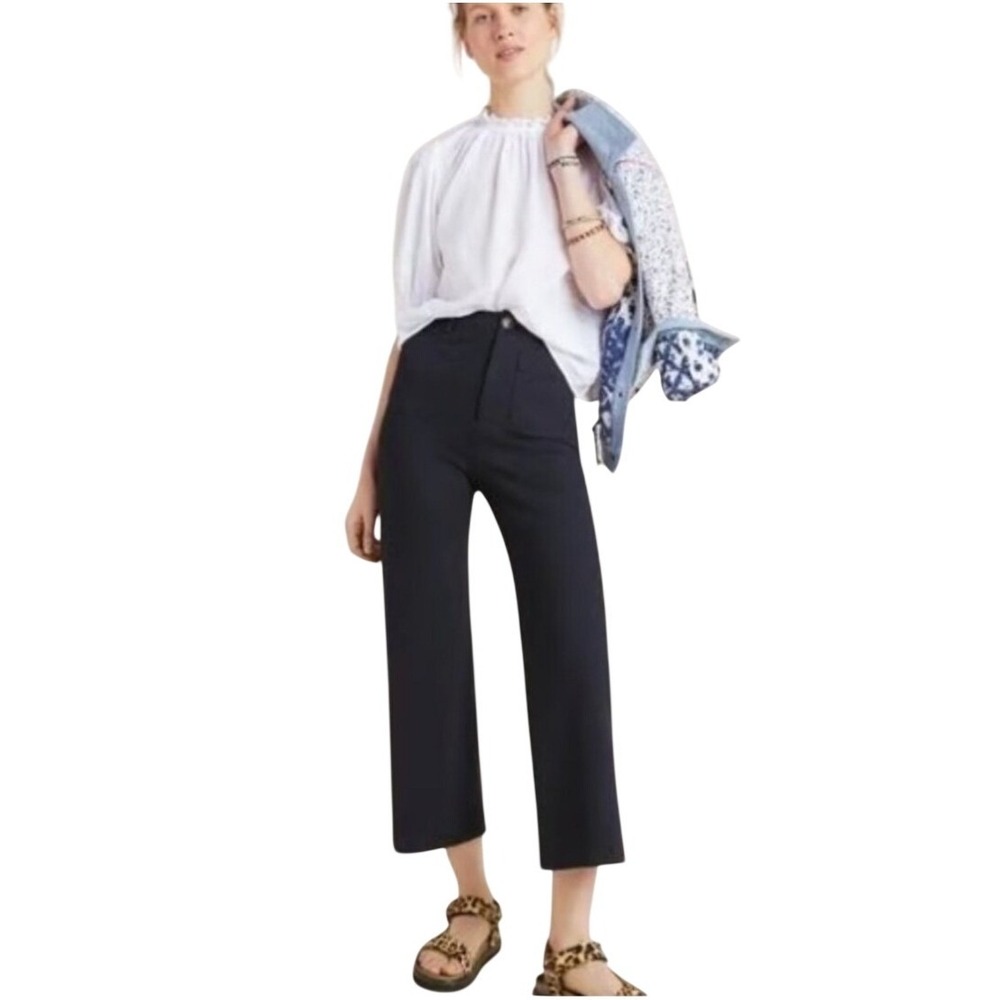 By Anthropologie Courtney Black Wide-Leg Cropped Ponte Pants Size 2